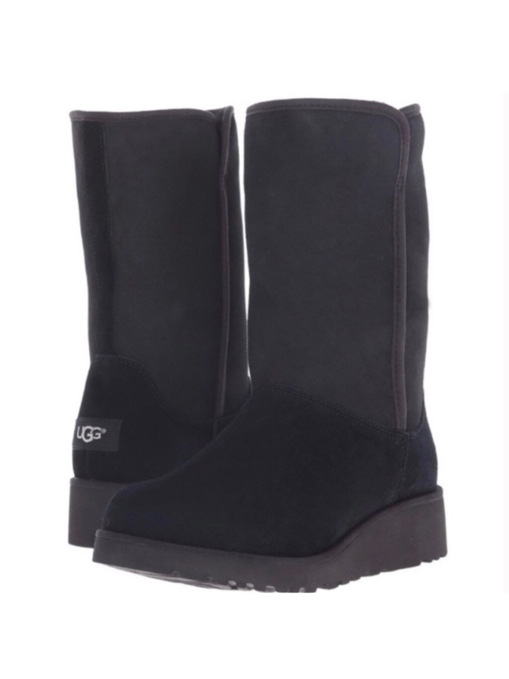 UGG Amie Classic Wedge Boot Water-Resistant Black Suede Plush Sheepskin Lining 9